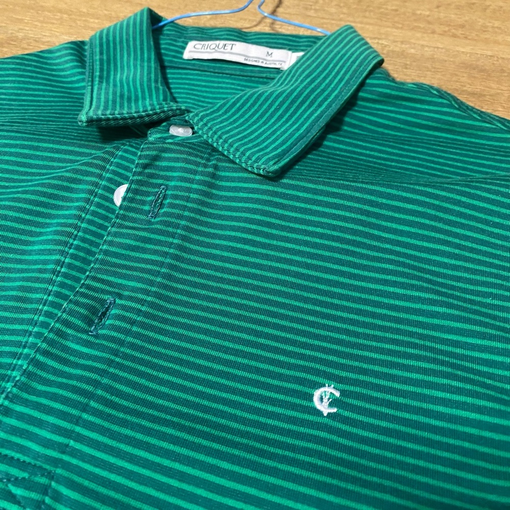 Green microstriped Criquet Shirts Performance Polo Medium, Excellent Condition